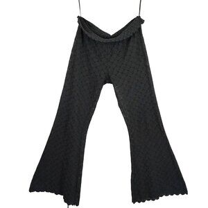 Free People Black Knit Crochet Bell Bottom Pants Women’s XS Boho Flare Scallop H